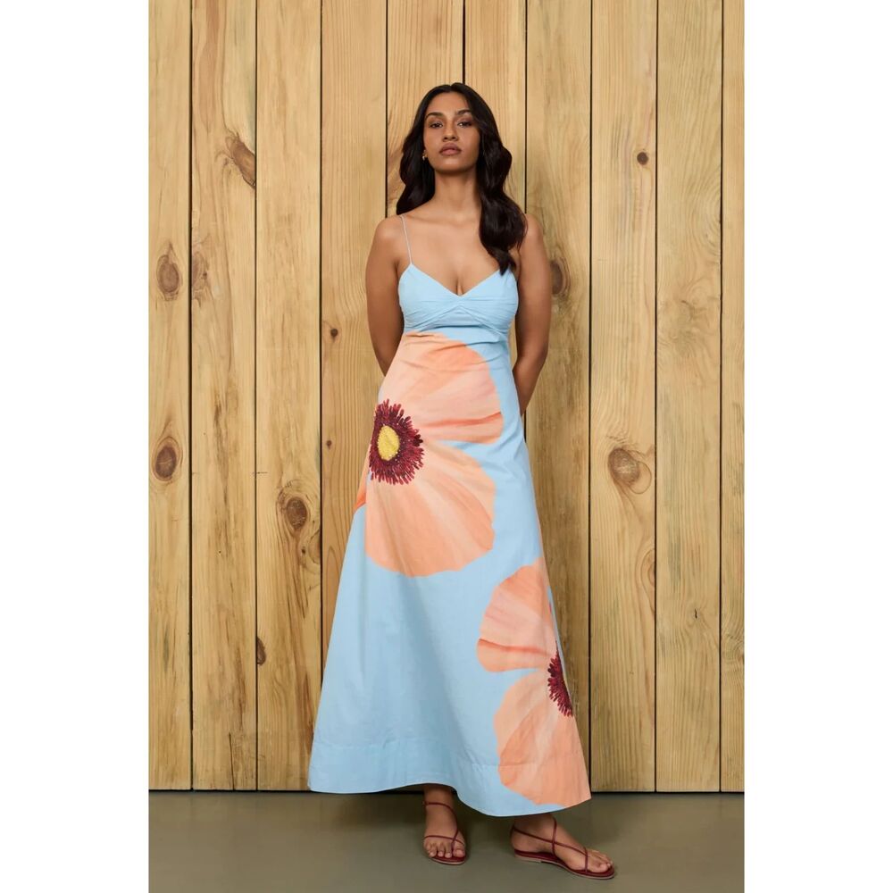 SUMMER AWAY Alfama Maxi‎ Dress Poppy Azure Small NEW NWT